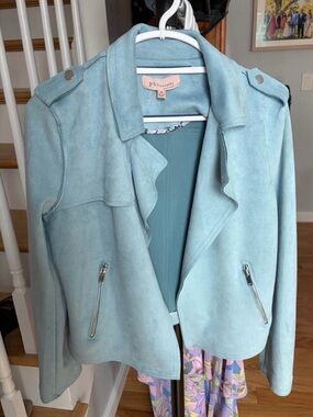 Philosophy Pastel Blue Suede Moto Jacket